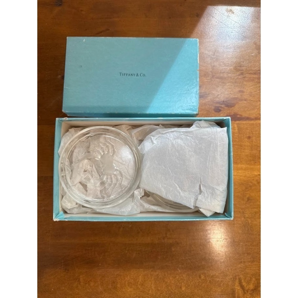 VTG Set Of Twelve Tiffany & Co. Zodiac Coasters w Box Val St Lambert Crystal